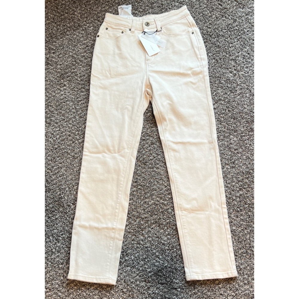High Rise Slender Straight Jeans In Cream - Picture 2 of 6